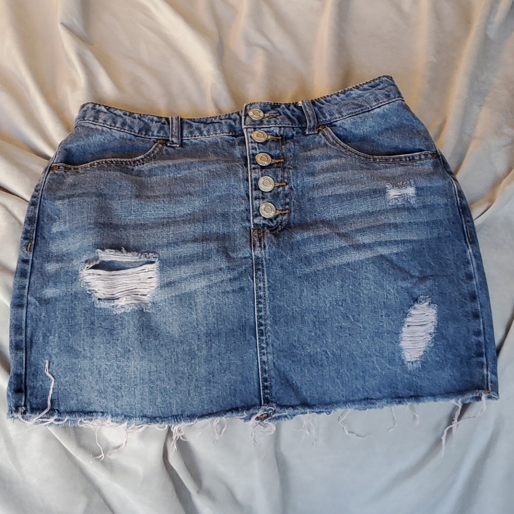 RSQ Button Down Ripped Denim Skirt